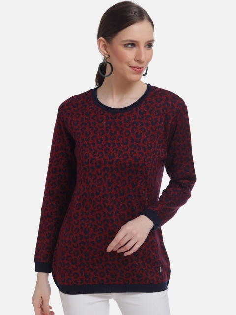 HALTON HILLS Women Maroon Self Design Pullover Sweater