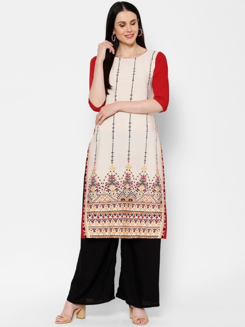 7Threads Women White Printed Crepe Kurta