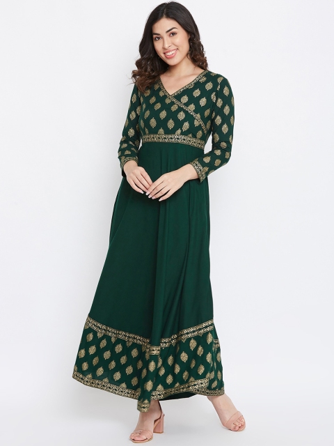 TULIP 21 Women Green & Gold-Coloured Printed Maxi Dress