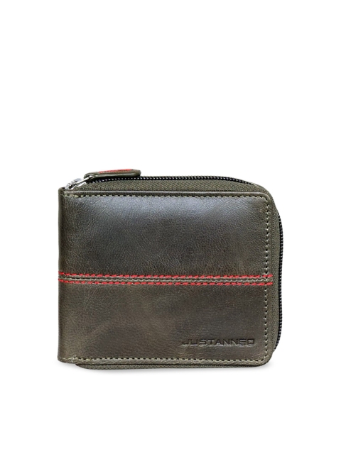 Justanned Unisex Olive Green Solid Zip Around Wallet