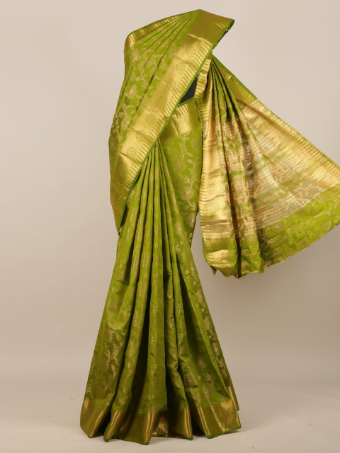 Pothys Olive Green & Gold-Toned Jute Silk Woven Design Saree