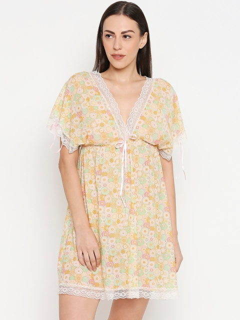 XIN White & Yellow Printed Baby Doll