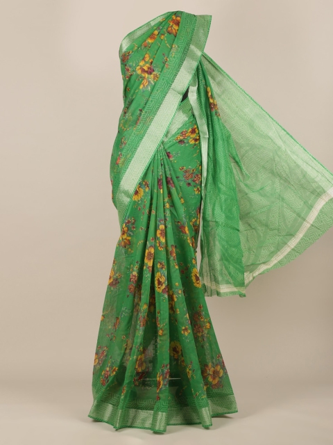 Pothys Green Printed Jute Silk Saree