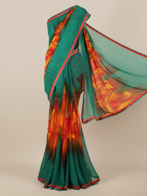 Pothys Green Printed Poly Chiffon Saree