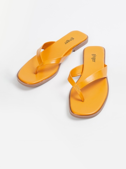 Ginger by Lifestyle Women Yellow Solid PU Open Toe Flats