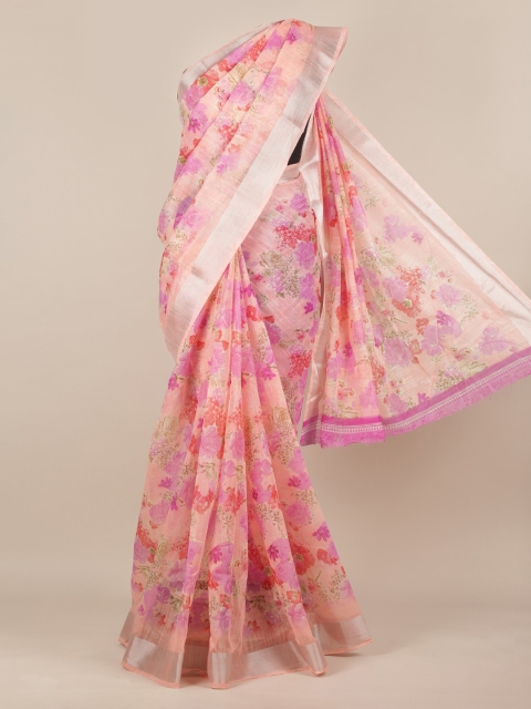 Pothys Pink Printed Jute Silk Saree