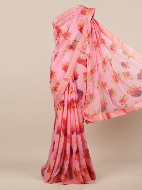 Pothys Pink Printed Poly Chiffon Saree