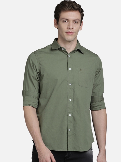 TED HARBOR Men Green Slim Fit Solid Casual Shirt