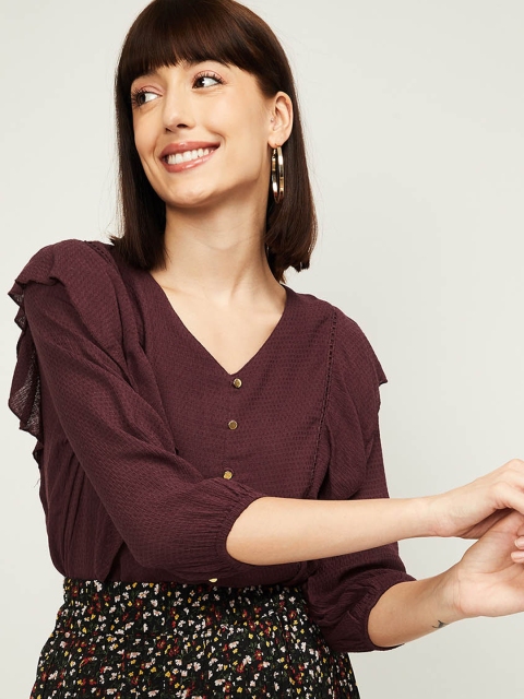 Fame Forever by Lifestyle Burgundy Bishop Sleeves Top