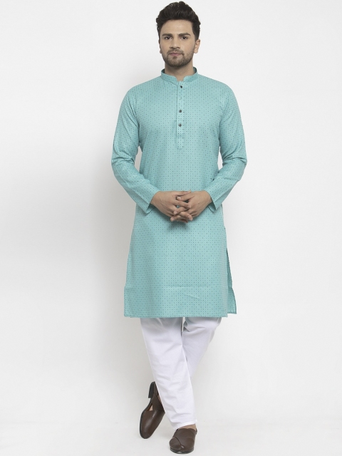 GRACIT Men Sea Green & White Printed Kurta with Pyjamas