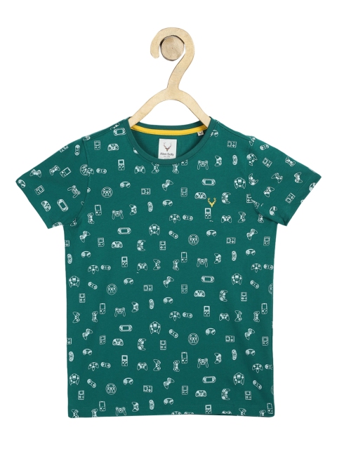 Allen Solly Junior Boys Green Printed Round Neck T-shirt