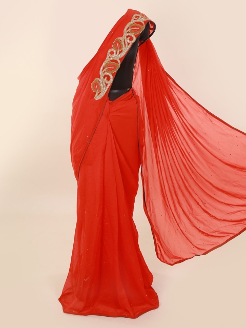 Pothys Red Solid Pure Georgette Saree