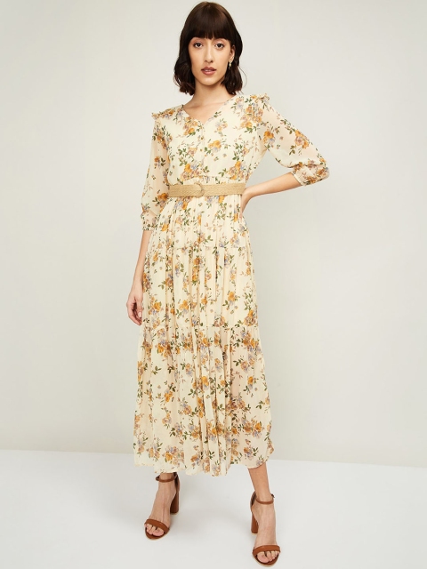 CODE by Lifestyle Women Beige Printed Fit and Flare Dress
