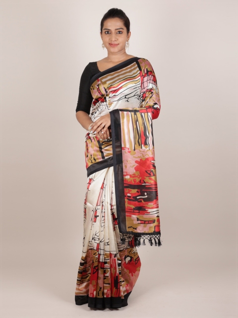 Pothys Multicoloured Printed Jute Silk Saree, Multi