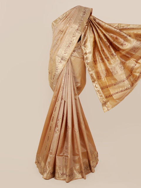 Pothys Cream-Coloured Pure Silk Printed Baluchari Saree