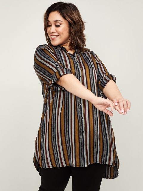 nexus Multicoloured Plus Size Striped Roll-Up Sleeves Top, Multi