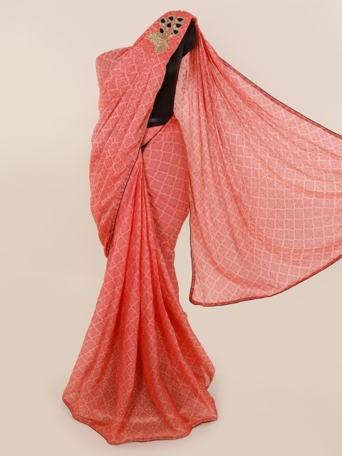 Pothys Pink Printed Pure Georgette Saree