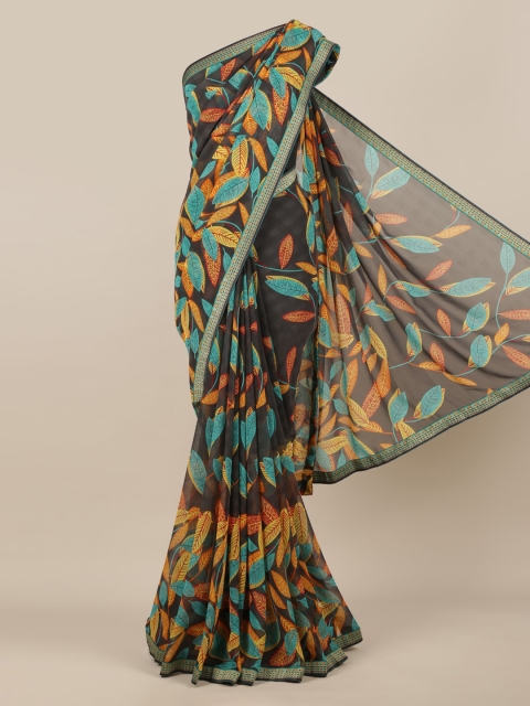 Pothys Grey Printed Poly Chiffon Saree