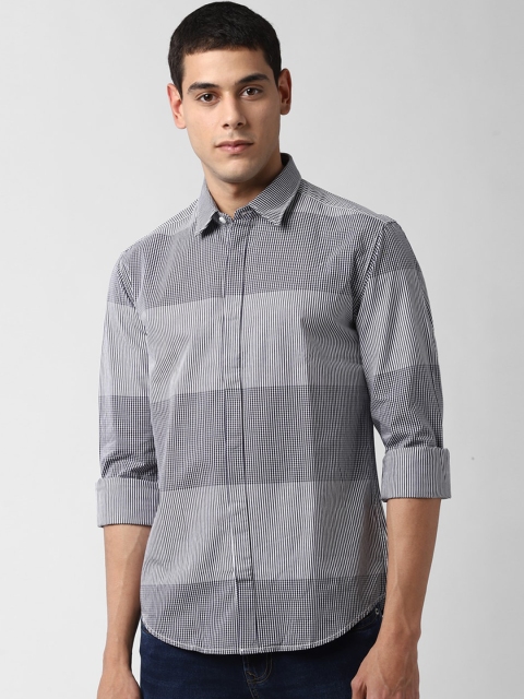 Peter England Men Grey Slim Fit Checked Casual Shirt