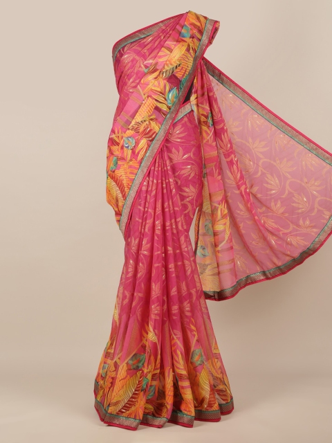 Pothys Pink Printed Poly Chiffon Saree