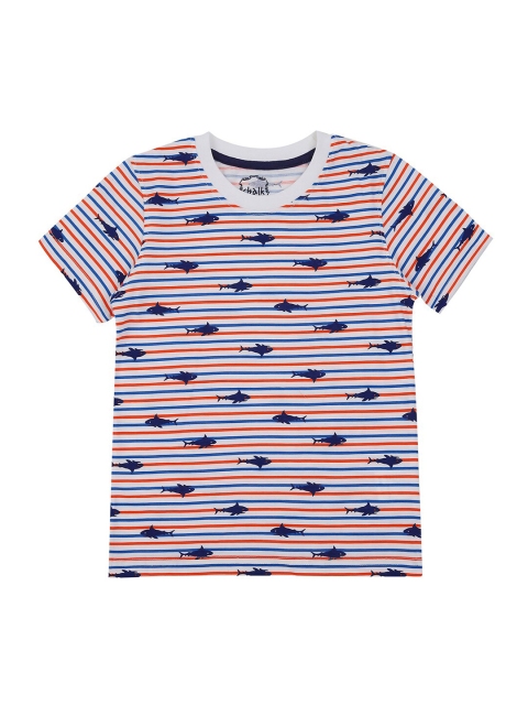 CHALK by Pantaloons Boys Red Striped Round Neck Cotton Pure Cotton T-shirt
