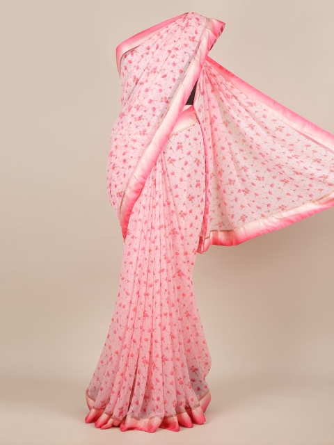 Pothys Pink Printed Poly Chiffon Saree
