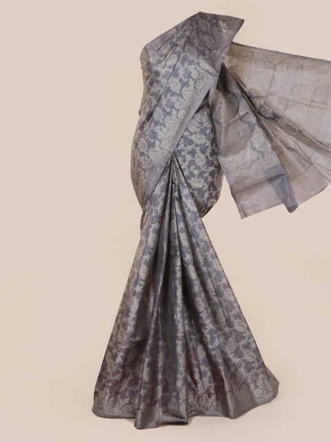 Pothys Grey & Beige Pure Silk Woven Design Tussar Saree