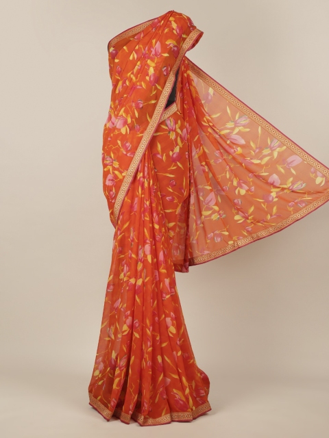 Pothys Orange Printed Poly Chiffon Saree