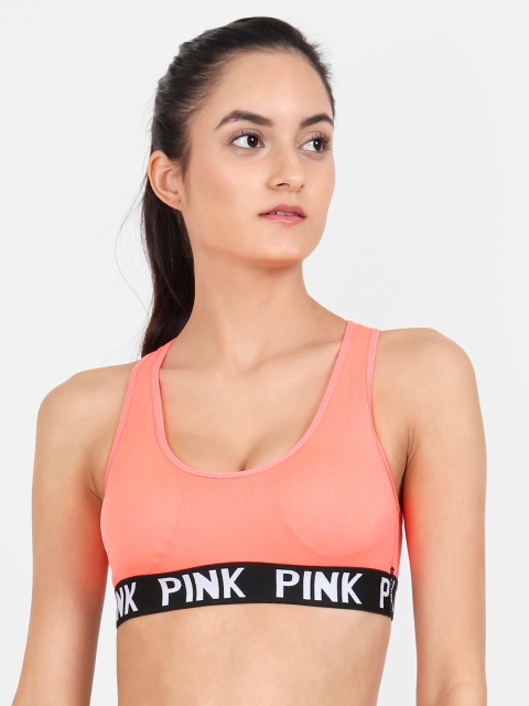 Golden Girl Peach-Coloured Solid Non-Wired Removable Padding Workout Bra New Pink Pink_30C