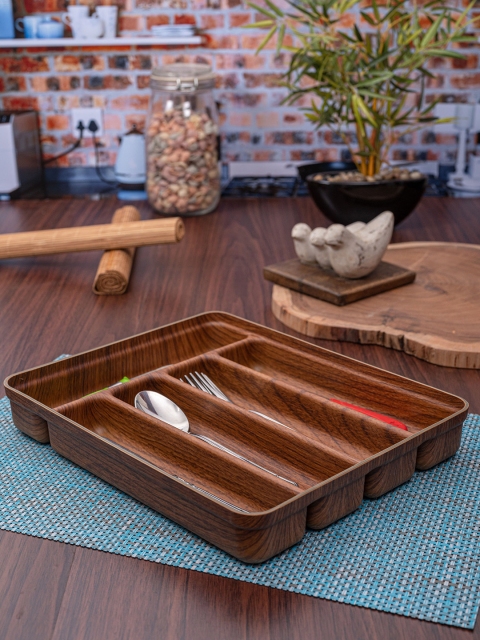 GOODHOMES Brown Solid 5 Compartment Cutlery Tray
