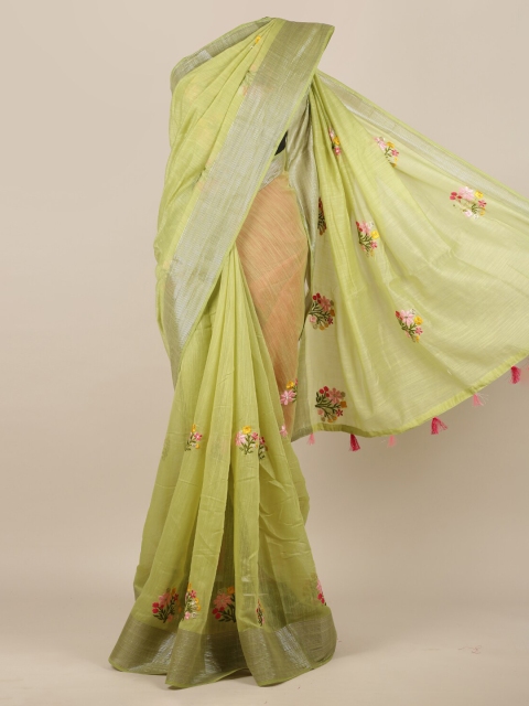 Pothys Green Embroidered Jute Silk Saree