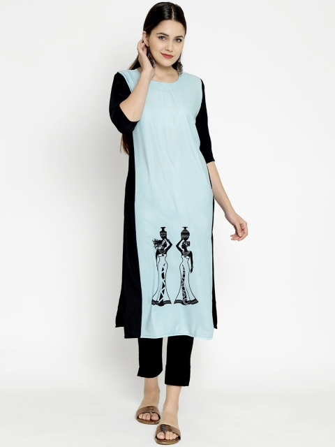 7Threads Women Blue Ethnic Motifs Printed Crepe Kurta