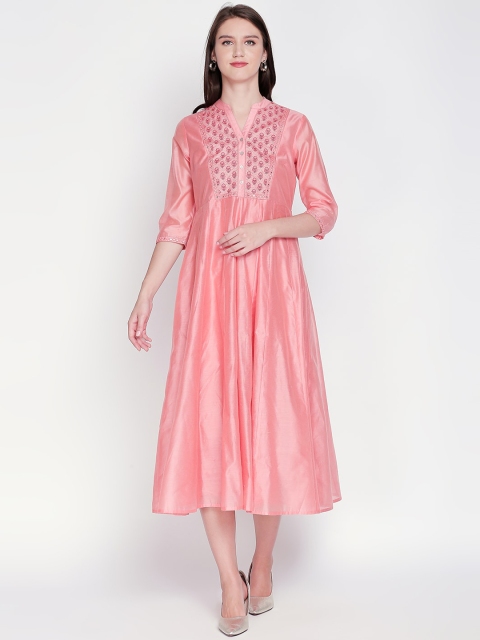 RANGMANCH BY PANTALOONS Women Peach-Coloured Solid A-Line Dress