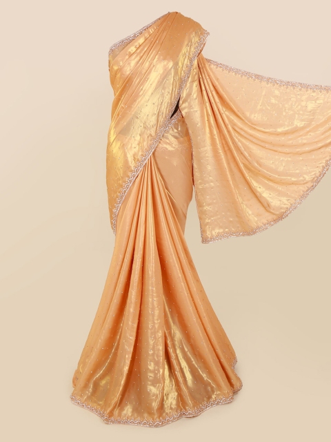 Pothys Gold-Toned Solid Pure Georgette Saree