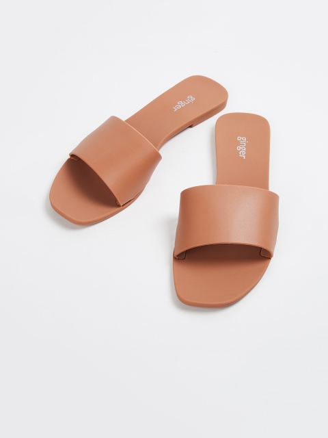 Ginger by Lifestyle Women Tan Brown Solid Open Toe Flats
