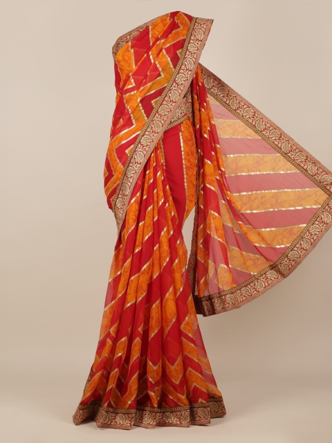 Pothys Red & Orange Poly Chiffon Printed Saree