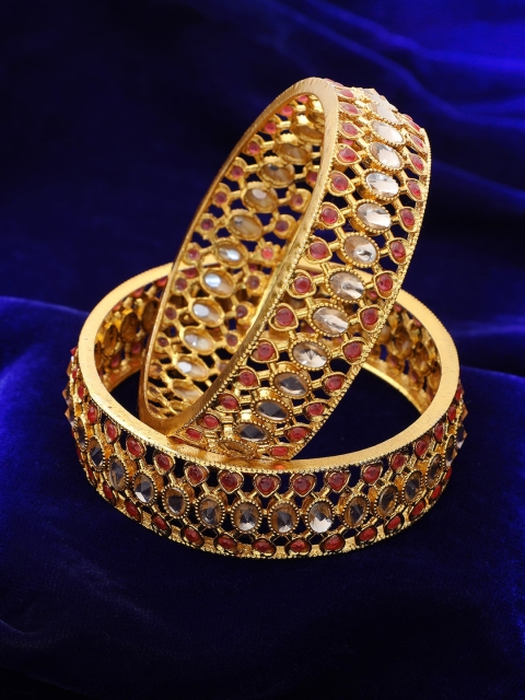 Adwitiya Collection Set Of 2 24K Gold-Plated Red & White Stone-Studded Handcrafted Bangles
Adwitiya Collection Set Of 2 24K Gold-Plated Red & White Stone-Studded Handcrafted Bangles
