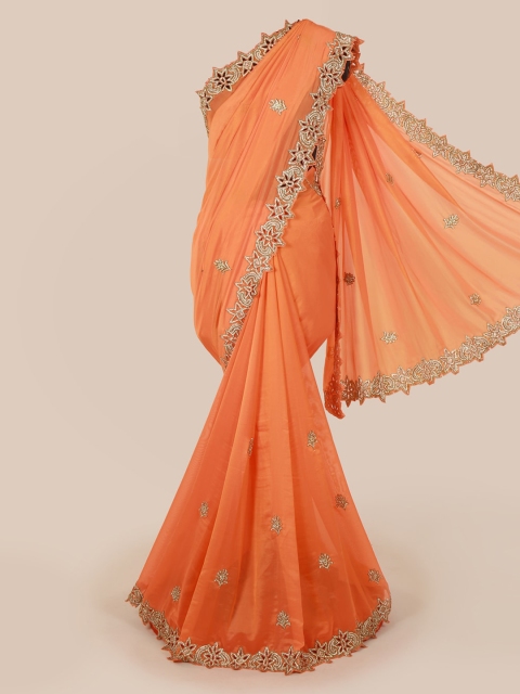 Pothys Orange Embellished Pure Georgette Saree