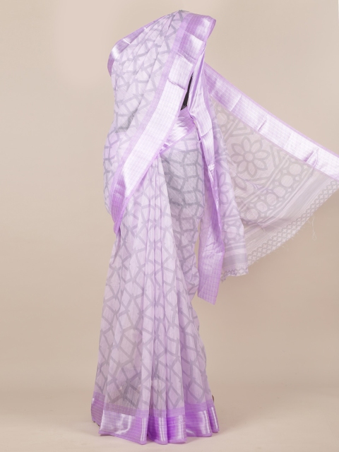 Pothys Lavender Printed Jute Silk Saree