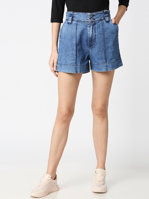 Kraus Jeans Women Blue Solid Slim Fit Denim Shorts