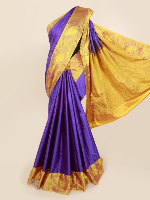 Pothys Violet & Gold-Toned Pure Silk Printed Kanjeevaram Saree