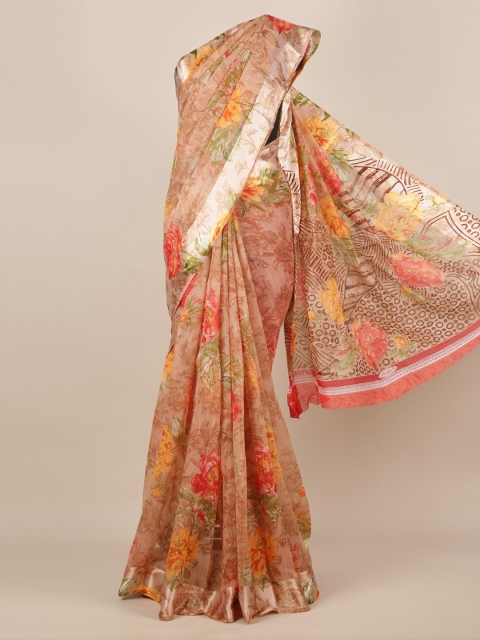 Pothys Brown Printed Jute Silk Saree