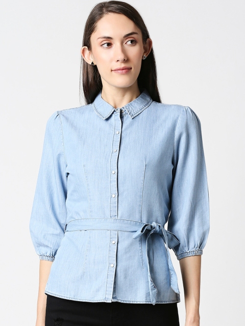 Kraus Jeans Women Blue Regular Fit Solid Casual Shirt