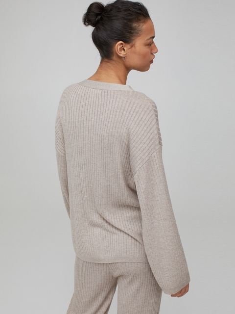 H&M Women Grey Solid Rib-Knit Sustainable Jumper