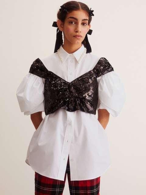 H&M Women White Solid Oversized cotton shirt
