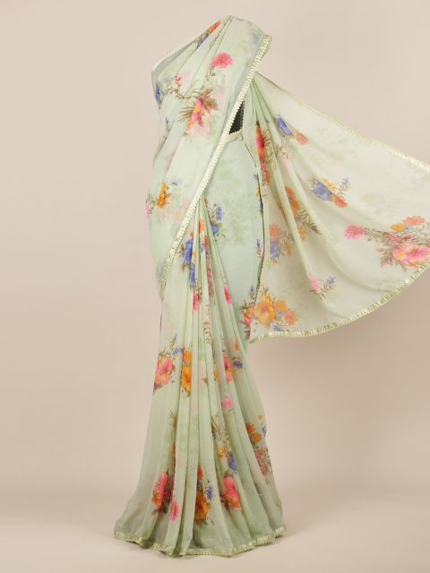 Pothys Green Printed Poly Chiffon Saree