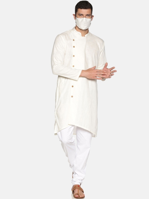 Sethukrishna Men Cream-Coloured Solid Kurta with Pyjamas