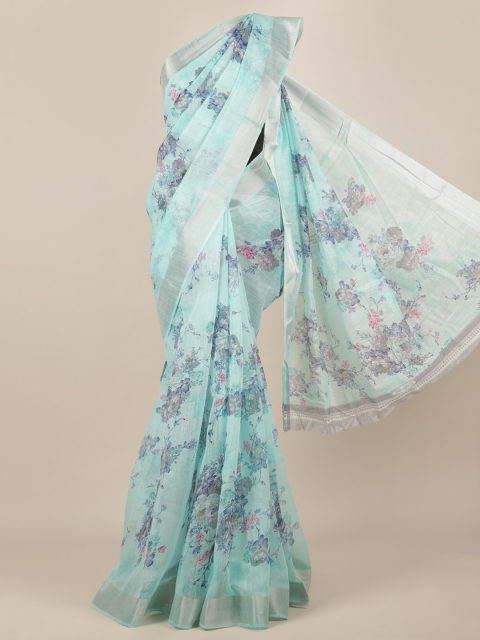 Pothys Blue Printed Jute Silk Saree
