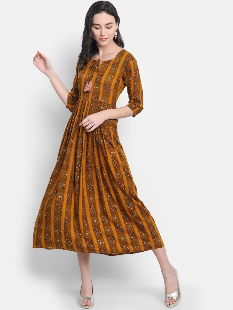 7Threads Women Brown Paisley Printed Kurta
