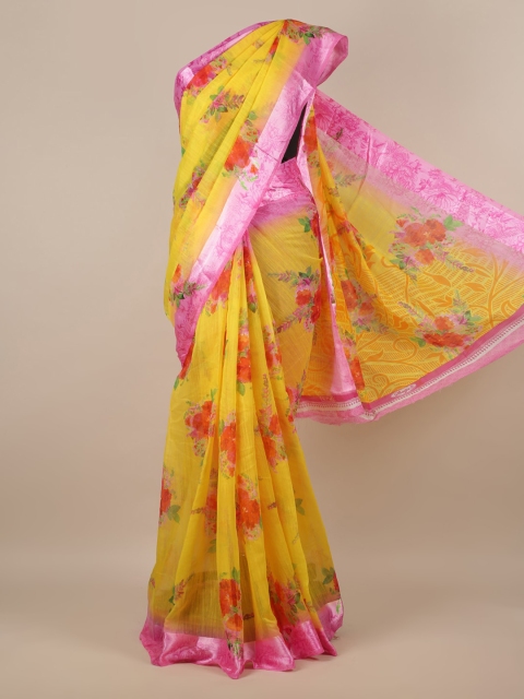 Pothys Yellow & Pink Jute Silk Printed Saree